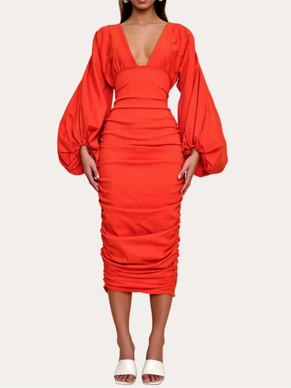 ANDREA IYAMAH Long Sleeve V-Neck Ruched Dress, can fit small-medium - Picture 10 of 16